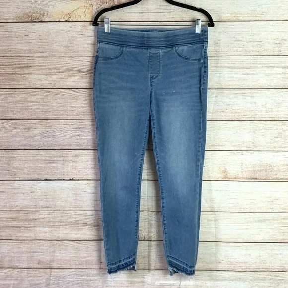 Old Navy Rockstar Pull On Mid Rise Raw Edge Hem Skinny Pants Women’s Size 8 Blue - Picture 10 of 10